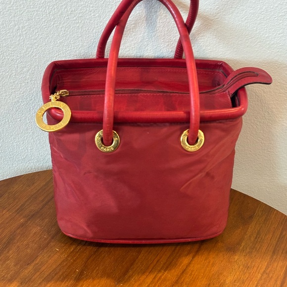 Celine Handbags - Celine Red Tote with Gold Details